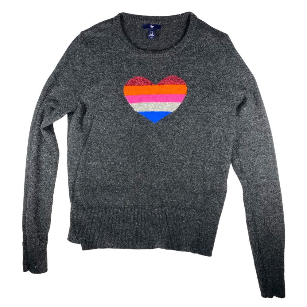 WOMEN'S S GAP CRAZY STRIPE VALENTINE'S HEART INTARSIA SWEATER SIZE MEDIUM